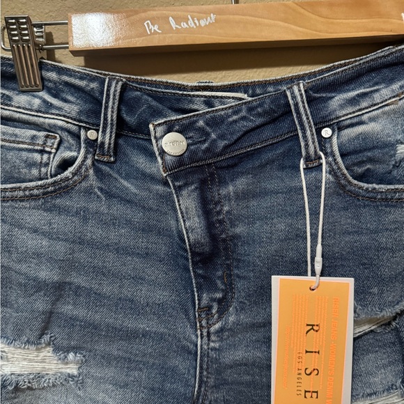 Risen Women's Dark Blue Distressed Jean Shorts - Picture 2 of 5